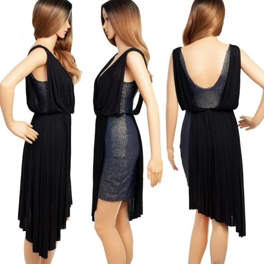 Free People Eleanor Blue and Black Asymmetrical Draped Mini Dress - XS - Picture 6 of 14